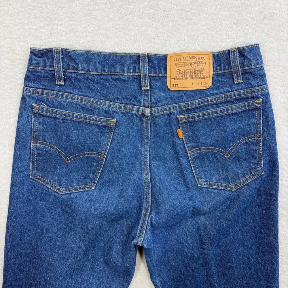 Vintage Levi's 517 Jeans Mens 35x34 (Fits 34x34) Blue Bootcut Orange Tab 90s USA